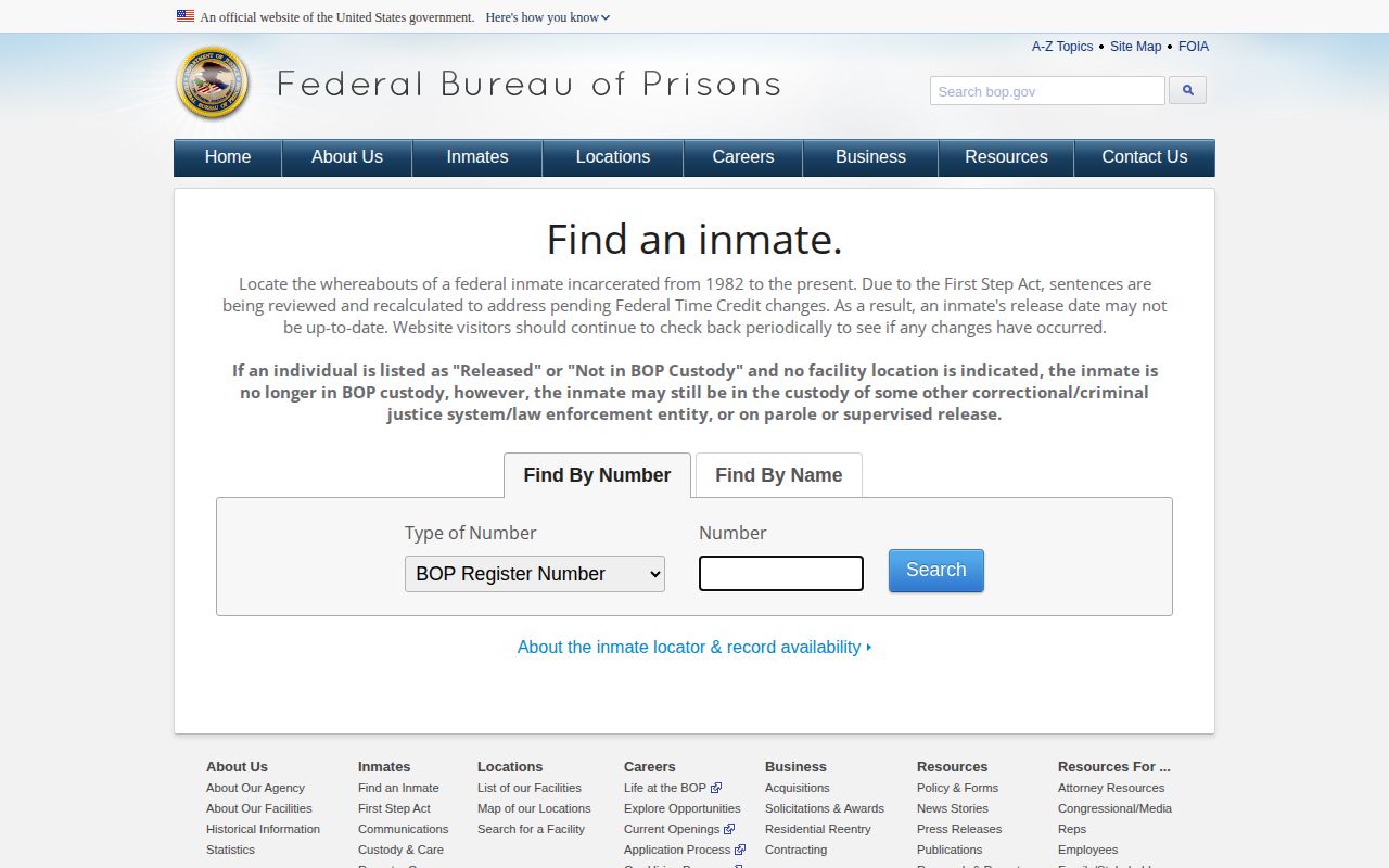 Federal custody record search for a person booked in Plymouth County