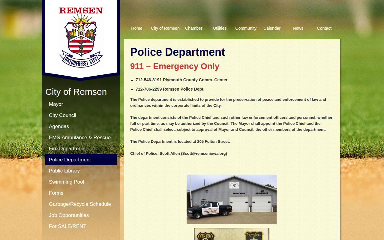 Remsen Police Department official arrest record contact page in Plymouth County